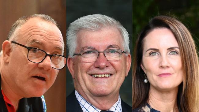 Rob Pyne, Terry James and Amy Eden will lead teams to the next council elections. However, unlike his competitors, Mr Pyne is not running for mayor. Picture: File photos