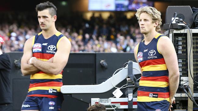 Taylor Walker and Rory Sloane after losing the Grand Final. Picture: Sarah Reed