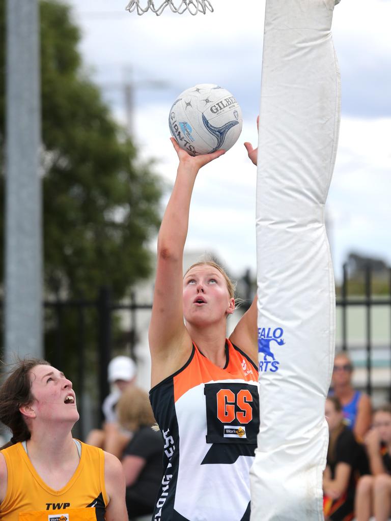 GFL Netball: Geelong West Giants v Grovedale. Geelong West Goal Shooter Aleisha McDonald. Picture: Mike Dugdale