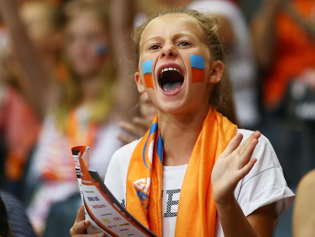 A young Giants fan at the match against the NSW Swifts in the first round of the new competition.