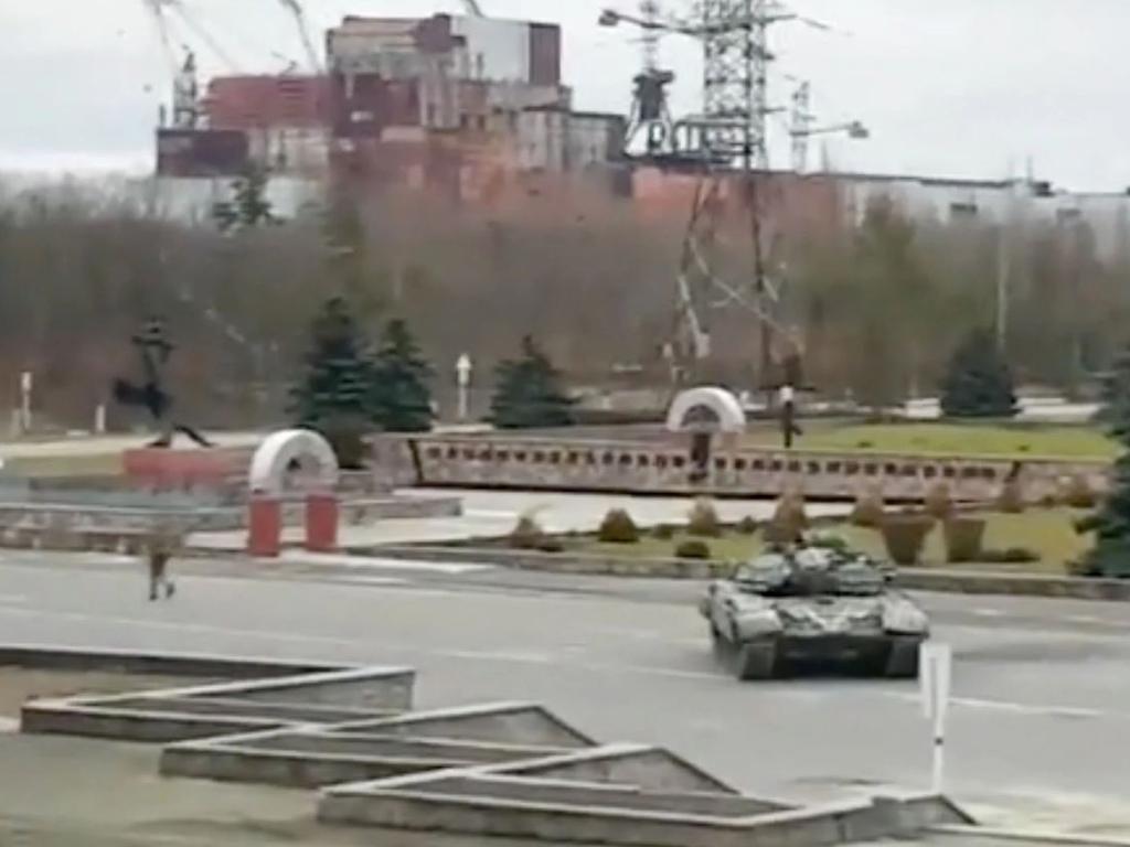 Russian tanks are allegedly spotted in front of a reactor in Chernobyl on Feb. 24, 2022. Picture: Forgotten Chernobyl/Facebook