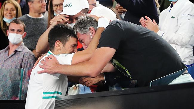 Novak Djokovic hugs his coach Goran Ivanisevic after winning the 2021 Aussie Open. Pic: Michael Klein.