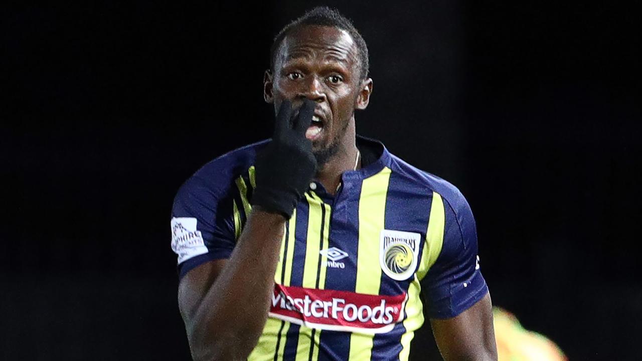 Olympic sprinter Usain Bolt in action for Central Coast Mariners