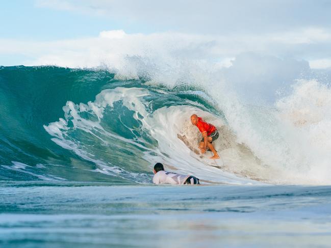 GOLD COAST, QUEENSLAND, AUSTRALIA - APRIL 27: Eleven-time WSL Champion Kelly Slater of the United States surfs in the Snapper World Champs Heat at the Bonsoy Gold Coast Pro on April 27, 2024 at Gold Coast, Queensland, Australia. (Photo by Andrew Shield/World Surf League)