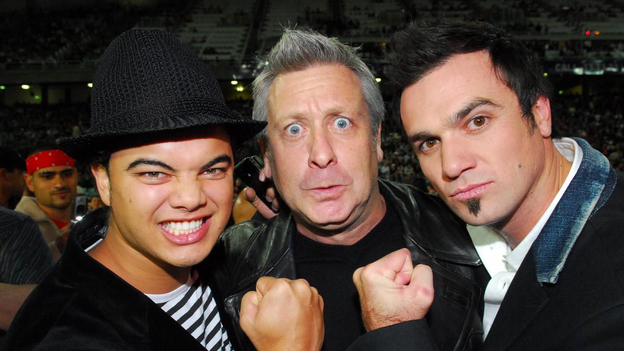 Dicko with OG Idol stars Guy Sebastian (left) and Shannon Noll.