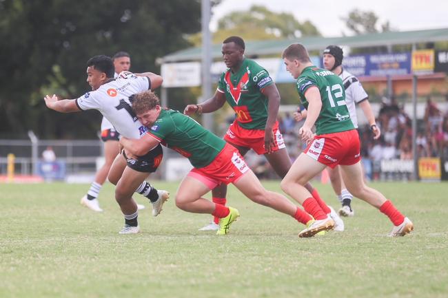 Franck Iraguha watches on as Koby McGarrity makes a tackle earlier this season.