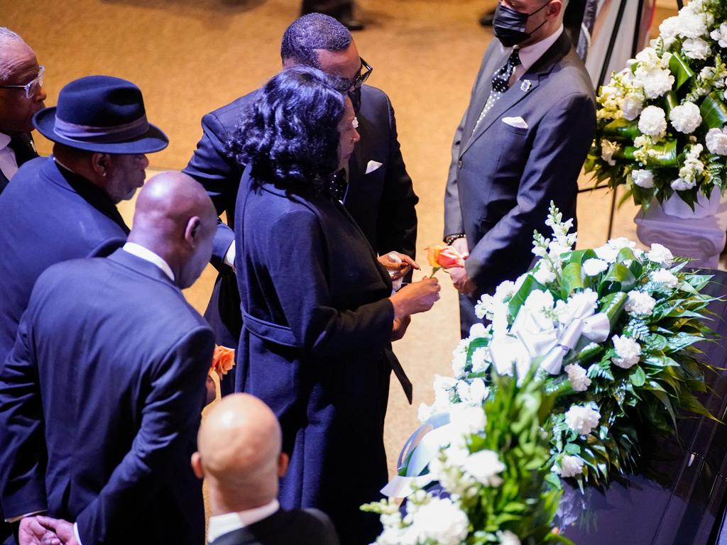 RowVaughn Wells stops in front of the casket of her son Tyre Nichols at the start of his funeral service at Mississippi Boulevard Christian Church in Memphis, Tennessee. Picture: AFP