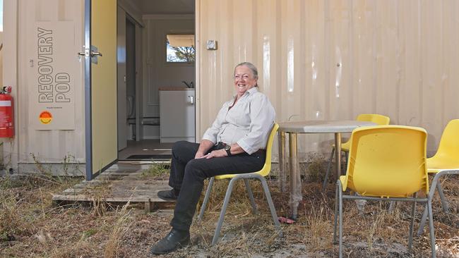 One year on from the fires and Charleston resident Heather Hartley is still living in a pod, which was donated by the Minderoo Foundation. Picture: Tom Huntley