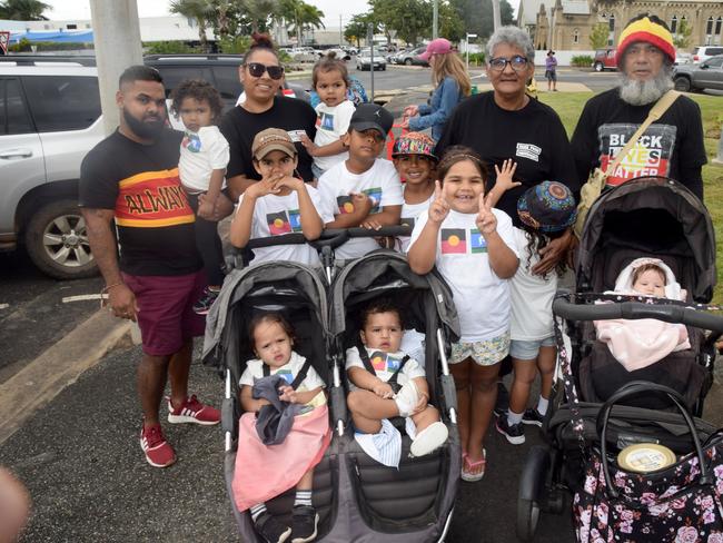 NAIDOC March Rockhampton 2021: Maureen Anderson from Rockhampton with her grandchildren and great-grandchildren