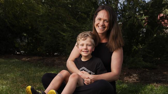 Rebekah McWhirter with son Oscar Marthick 5. Rebekah spent time as an inpatient at the mother and baby unit at St Helens Private Hospital in Hobart that has now closed with Oscar when he was a baby. Picture: Nikki Davis-Jones