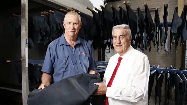 Lindsay and Graham Packer at Packer Leather, Narangba. Photo: AAP/Josh Woning