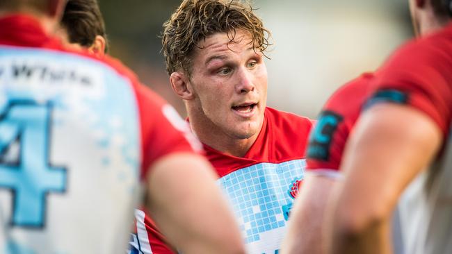 Michael Hooper during the Waratahs’ trial match against the Melbourne Rebels at Brookvale Oval on Thursday night. Photo: RUGBY.com.au/Stuart Walmsley