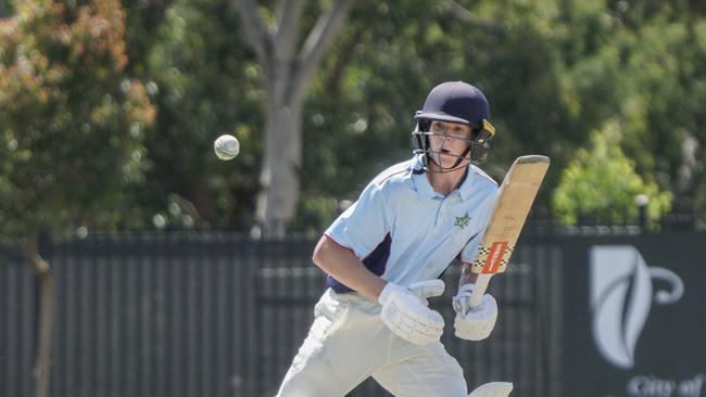 Cricket Youth Premier League: Southern Pioneers v Bayside Breakers. Cooper Rojko batting for Breakers. Picture: Valeriu Campan