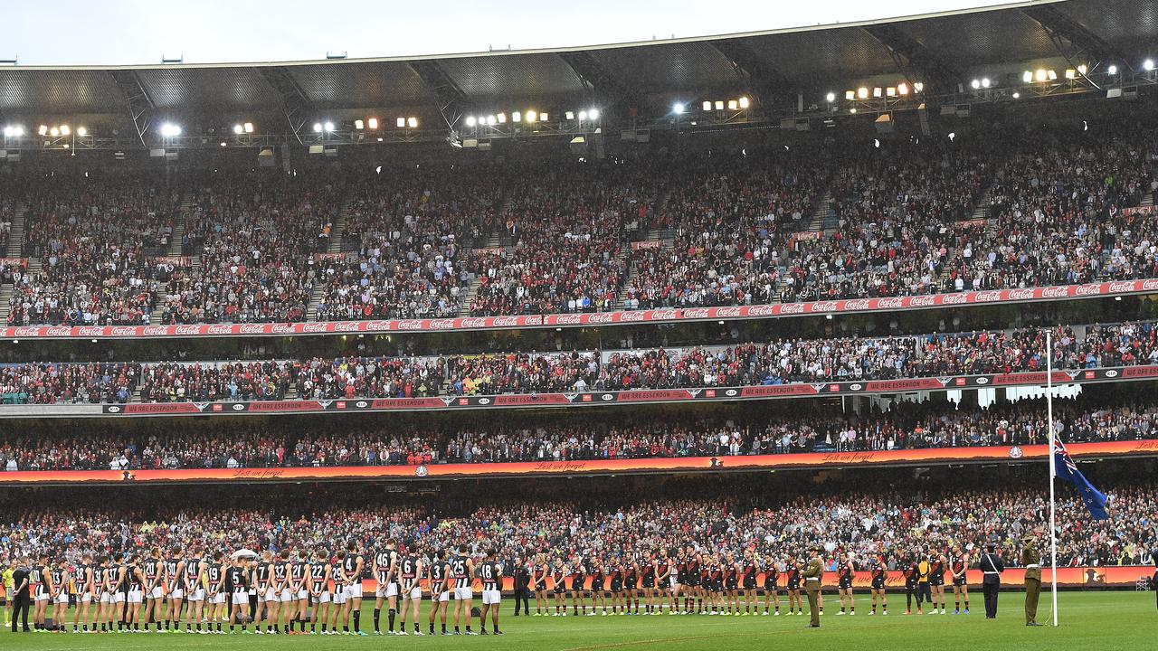 Essendon and Collingwood fans pack the MCG for the annual Anzac Day blockbuster.