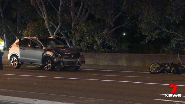 Police at the scene of the fatal crash in Moorebank on Saturday, September 19. Picture: 7 News