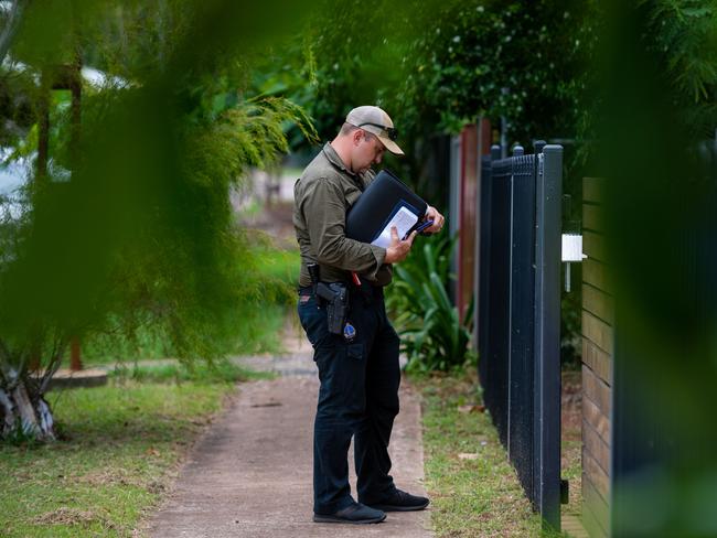 Police conduct their investigations near the scene of the incident in Jingili. Picture: Che Chorley