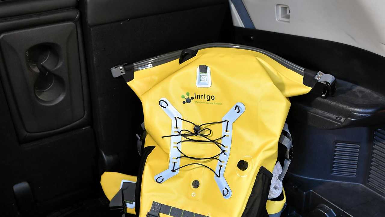 The Inrigo is a waterproof camera backpack that comes with an integrated Bluetooth humidity monitor that alerts users via smartphone alert if moisture is detected inside. Picture: John McCutcheon