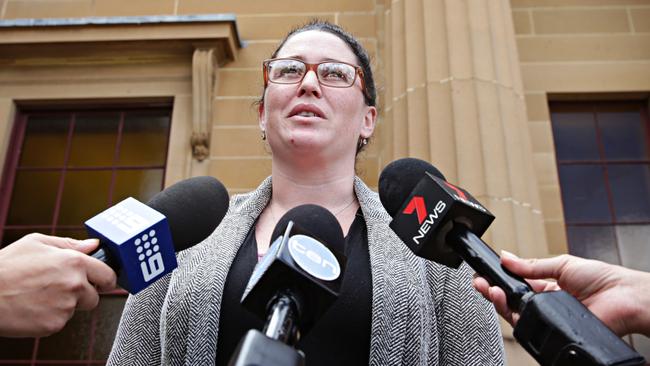 Joe Antoun's partner Teagan Mullins addresses media at Darlinghurst Supreme Court at the sentence hearing of brothers Mumtaz and Farhad Qaumi. Picture: Adam Yip