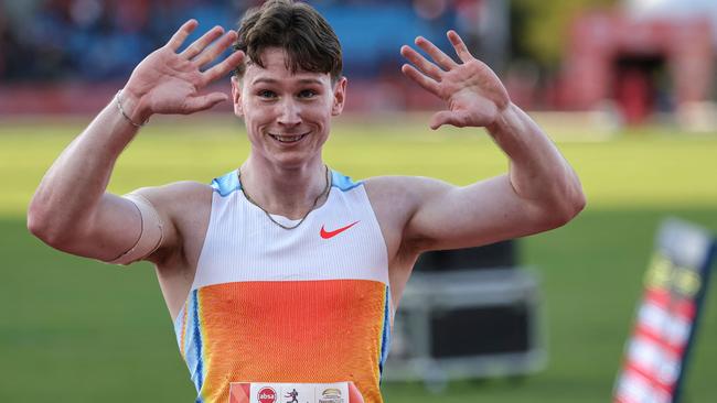 Australia's Lachlan Kennedy reacts after winning the Men's 100m event at the ABSA Kip Keino Classic – World Continental Tour Gold in Nairobi on May 31, 2025. Picture: Tony Karumba / AFP.