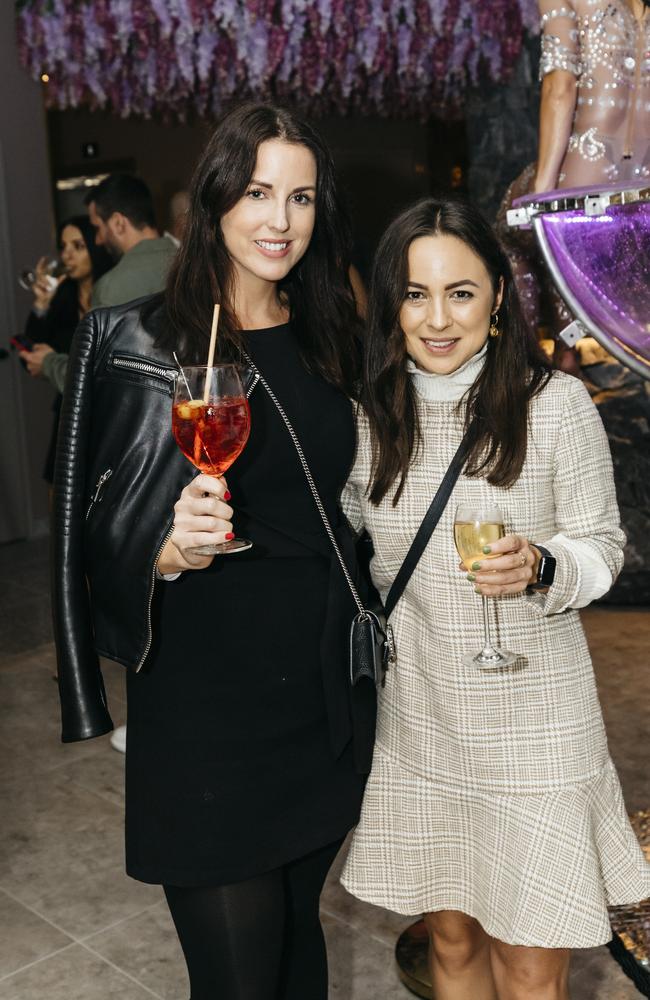 <p>Jasmine Webb and Jasmin Hawke at the launch party for Fortitude Valley’s Iris Rooftop Bar &amp; Restaurant on top of Hotel X. Pictures: Markus Ravik</p>