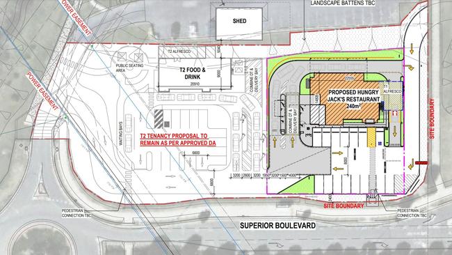 Proposed plans for a new Hungry Jacks restaurant along Superior Bvd in Andergrove, Mackay. Picture: Documents submitted to Mackay Regional Council