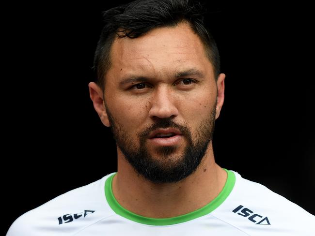 Jordan Rapana of the Raiders takes part in a training session at ANZ Stadium in Sydney, Saturday, October 5, 2019. The Raiders face the Roosters in the NRL Grand Final tomorrow. (AAP Image/Dan Himbrechts) NO ARCHIVING