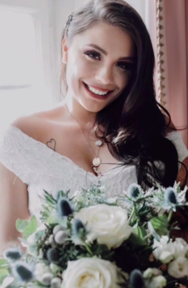 She looked stunning in a sequin bridal gown and a big bunch of white roses. Picture: TikTok