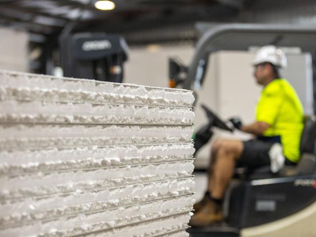 Styrofoam panels being prepared on the Arctic Installations workshop floor. Arctic Installations is a leading specialist in cold room installation and controlled environments using quality insulated panels in Darwin and Adelaide. Picture: Floss Adams.