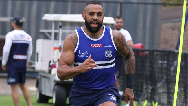 Josh Addo-Carr and Tevita Panga Jnr first day at Bulldogs preseason training. Photo: Bulldogs