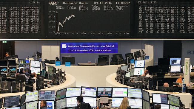 Brokers at the stock exchange in Frankfurt, Germany. Picture: Daniel Roland/AFP