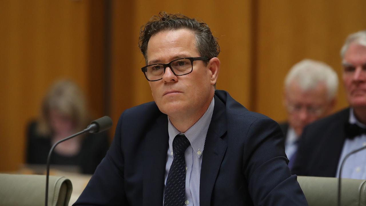 Industry Super Australia Chief Executive Bernie Dean appearing at a hearing at Parliament House in Canberra.