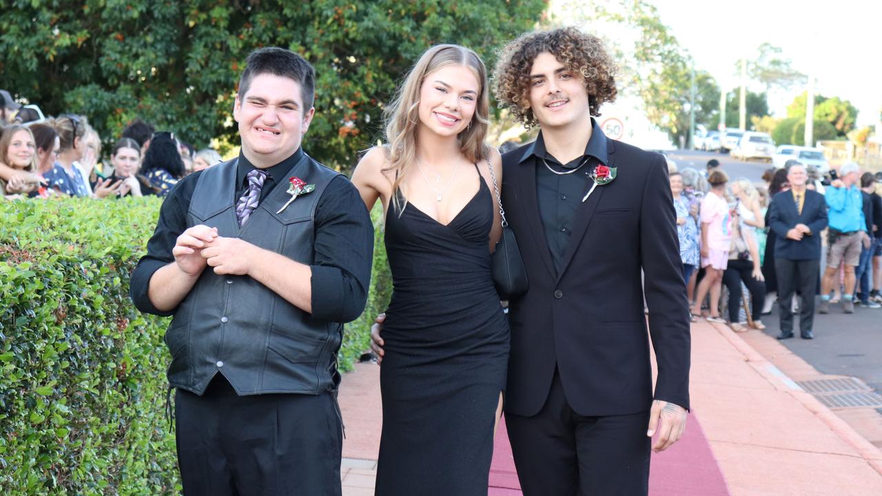 Garrett Nelsen-Taylor, Ava Karpowski and Tobi Friedrich at the 2023 Isis State High School formal. Image credit: Isis SHS.