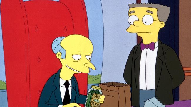 Scene from The Simpsons, featuring Montgomery Burns and Smithers.