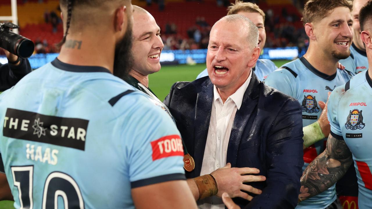 The NSW Blues celebrate after winning game 3 of the State of Origin at Suncorp Stadium. Picture: Luke Marsden