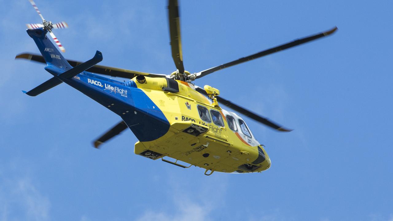 A man is being flown out of the South Burnett for treatment after suffering serious injuries in a crash between a motorcycle and a car outside Nanango. Photo Lachie Millard