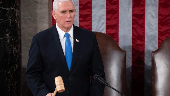 Donald Trump’s vice president, Mike Pence, presiding over the joint session of Congress convened to count the electoral votes on January 6, 2021. Picture: Saul Loeb/AFP