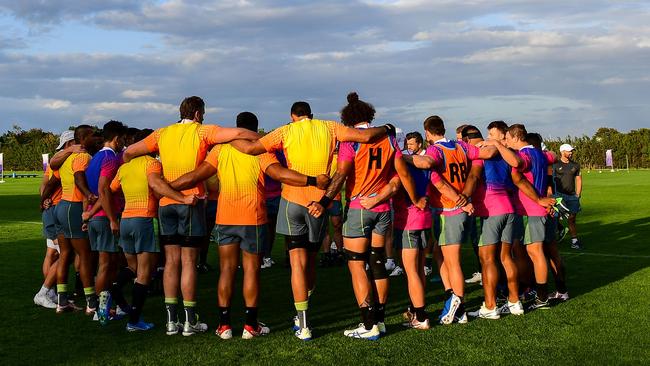 The Wallabies at training ahead of their World Cup opener against Fiji. Picture: Rugby Australia/Stuart Walmsley