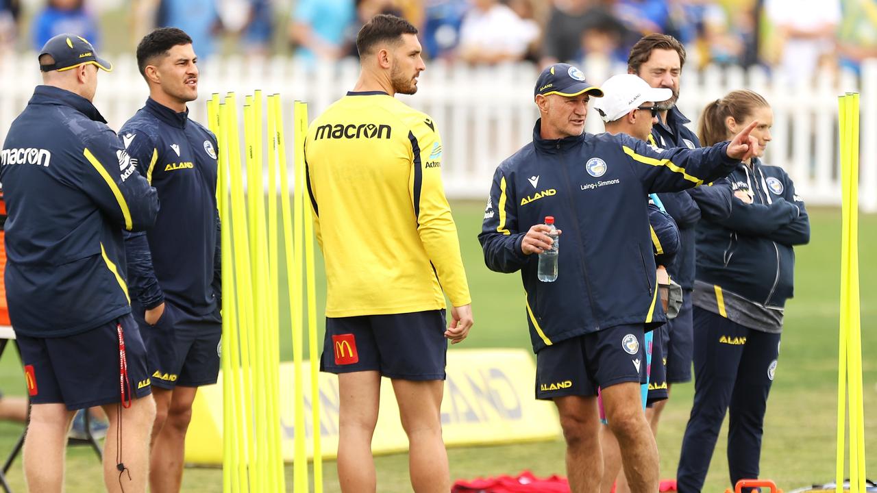 Ryan Matterson and Eels coach Brad Arthur at training. Getty