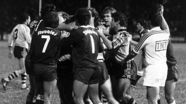 A scuffle breaks out in the inaugural Origin match in 1980 after Parramatta teammates and Mick Cronin come to blows.