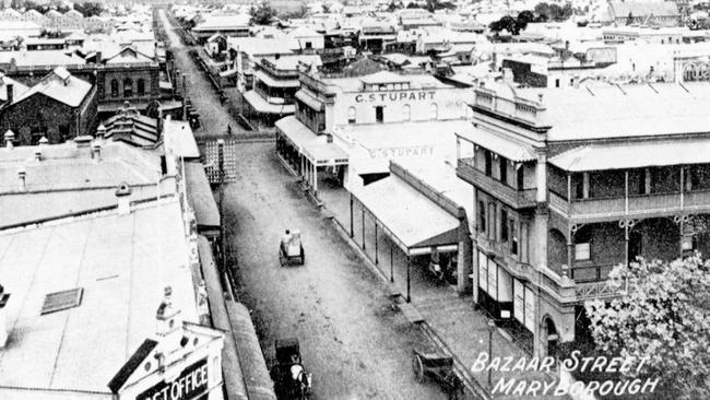 Bazaar Street, Maryborough, ca. 1909. A snapshot of Maryborough’s commercial heart, showcasing its vibrant businesses. Source: Maryborough Wide Bay &amp; Burnett Historical Society