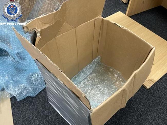 The box discovered on the back seat of the car. Picture: NSW Police