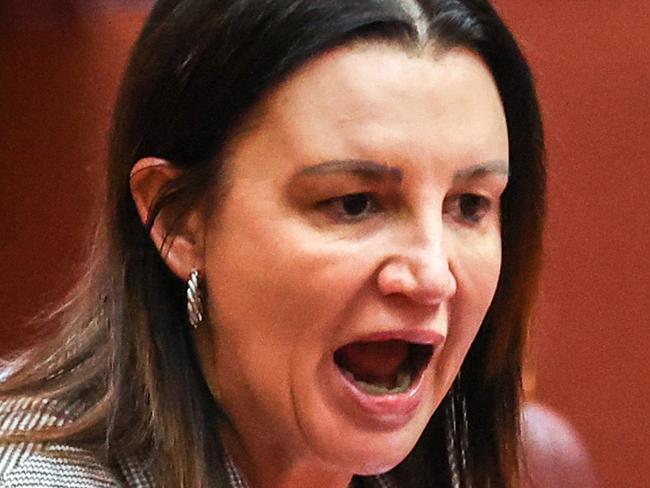 CANBERRA, AUSTRALIA - SEPTEMBER 3: Senator Jacqui Lambie reacts as she speaks in the Australian Senate at Parliament House on September 3, 2020 in Canberra, Australia. The federal aged care royal commission has criticised the Morrison government for failing to establish independent monitoring and reporting of aged care quality outcomes during the coronavirus pandemic.  (Photo by David Gray/Getty Images)