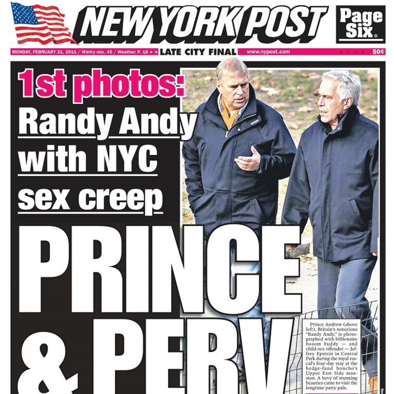 Photos of Andrew and Epstein’s infamous walk. Picture: NY Post