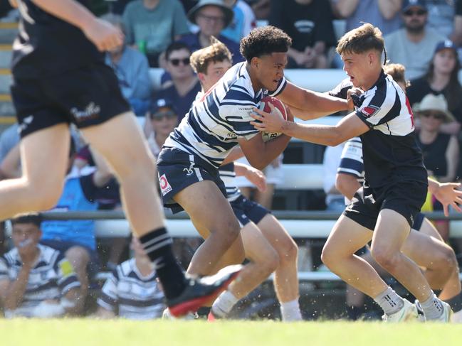 Action from the Under 16 Brisbane junior rugby league grand final between Brothers and Souths at Norman Park. Picture Lachie Millard