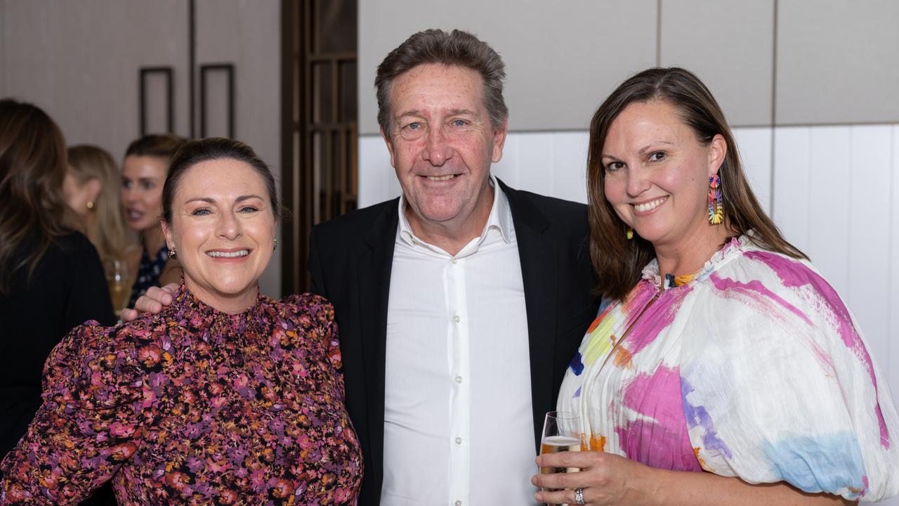 Selena Collins, Gregory Bell and Caitlin Rosenboom at Fuelled by Fashion Porsche luncheon at the Langham Hotel Gold Coast. Photo: Celeste Humphrey