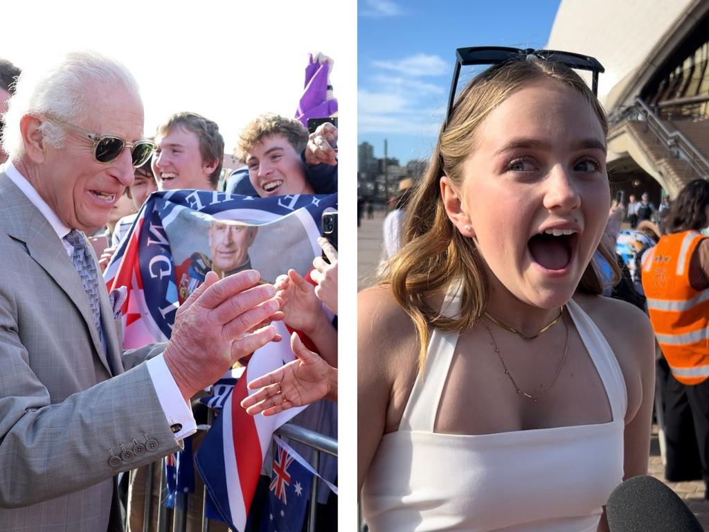 Young people were out in force to seethe royals at the Opera House. Left, Tilly Cooper, 13, was delighted to meet the King and Queen.