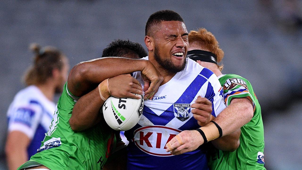 Ofahiki Ogden of the Bulldogs has been charged with possession of a prohibited substance. Picture: AAP Image/Dan Himbrechts