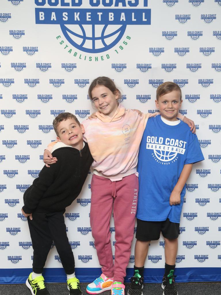 Gold Coast Rollers host the Logan Thunder in the first elimination final of the NBL1 North conference finals. Evan Reid, Sophie Reid and Mason Bell 12 August 2022 Carrara. Picture by Richard Gosling