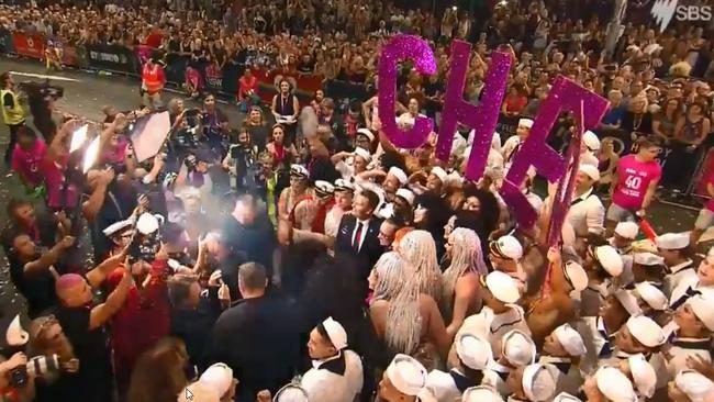 Superstar Cher made a surprise appearance in the crowd at the 40th Sydney Mardi Gras ahead of her scheduled performance later tonight.