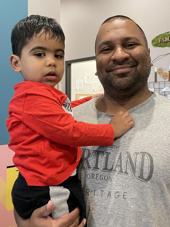 Dennis Kumar with his 21-month old son Elijah at Young Academics Guildford childcare centre.